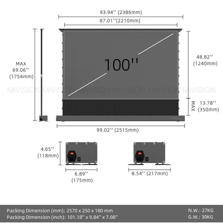 Motorized Fresnel ALR Floor Rising Projector Screen for Standard/Long Throw Projector, 8K Floor Stand Screen for Home Theater