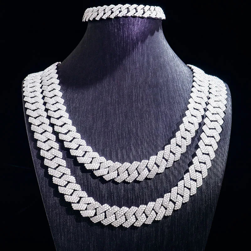 Provence S925 Sterling Silver Cuban Chain for Men 15mm Moissanite Link Chain Cuban Necklace for Women Miami Hip Hop Chokers