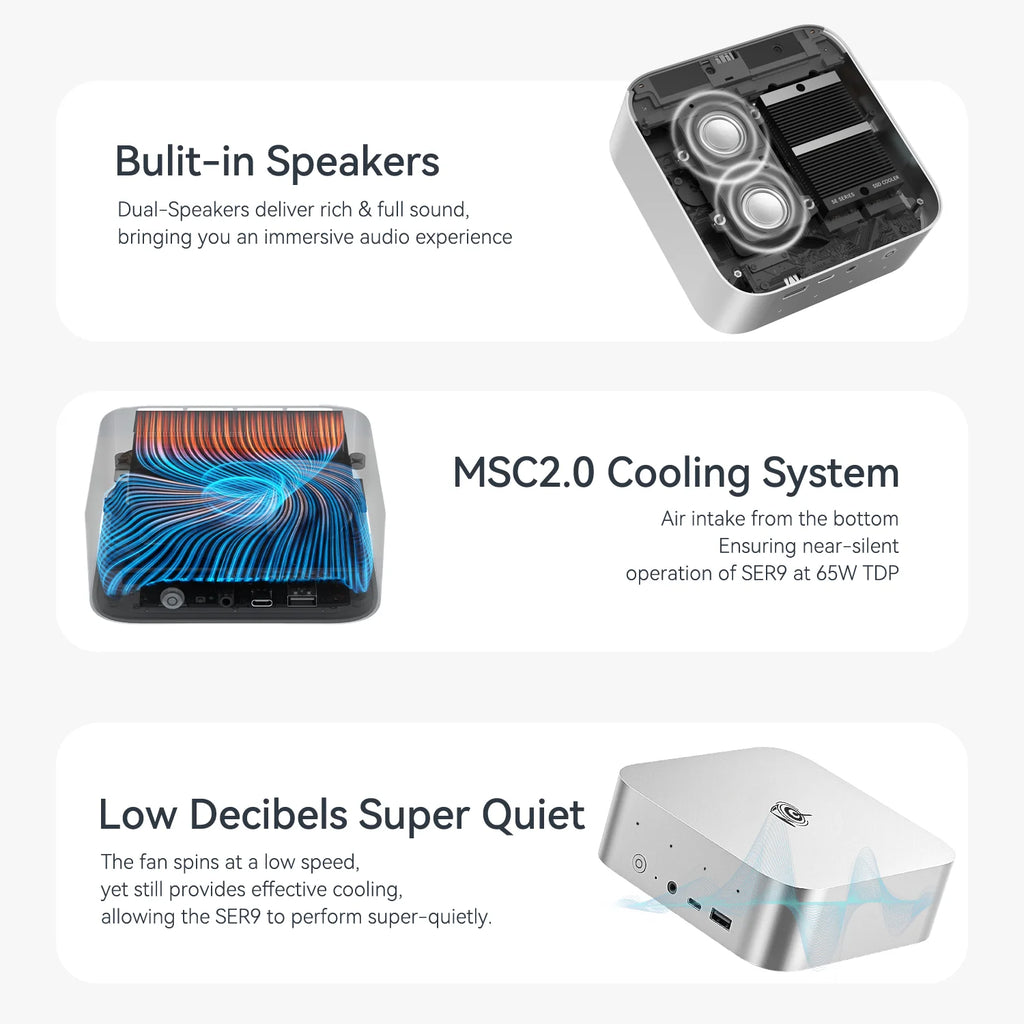 Beelink SER9 Pro AMD Ryzen AI 9 HX 370 / R7 H255 Powerful AI PC LPDDR5X 8000MHz Mini Gaming PC NVMe SSD Desktop Gamer Computer