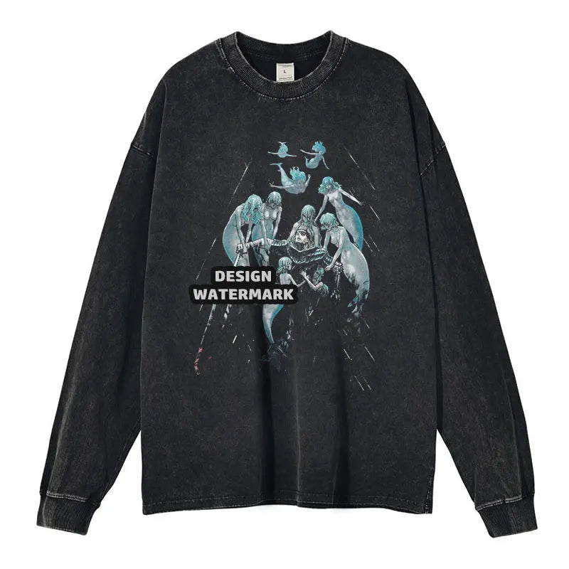 Anime Griffith Sweater Oversized Vintage Washed B -Berserk Long Sleeve T Shirt Manga Guts Pullover Zodd Sweatshirts 100% Cotton