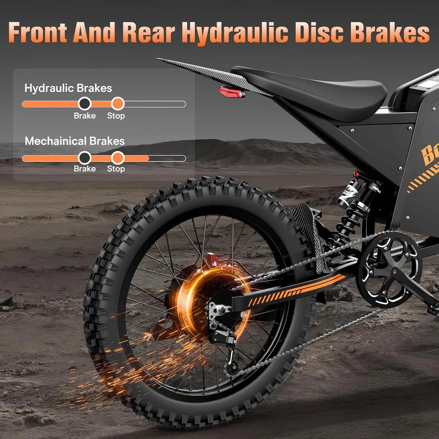 Electric Dirt Bike for Adults 45MPH 25" Fat Tire 3000W Electric-Motorcycle 60V 35AH Dual Hydraulic Brakes Full Suspension