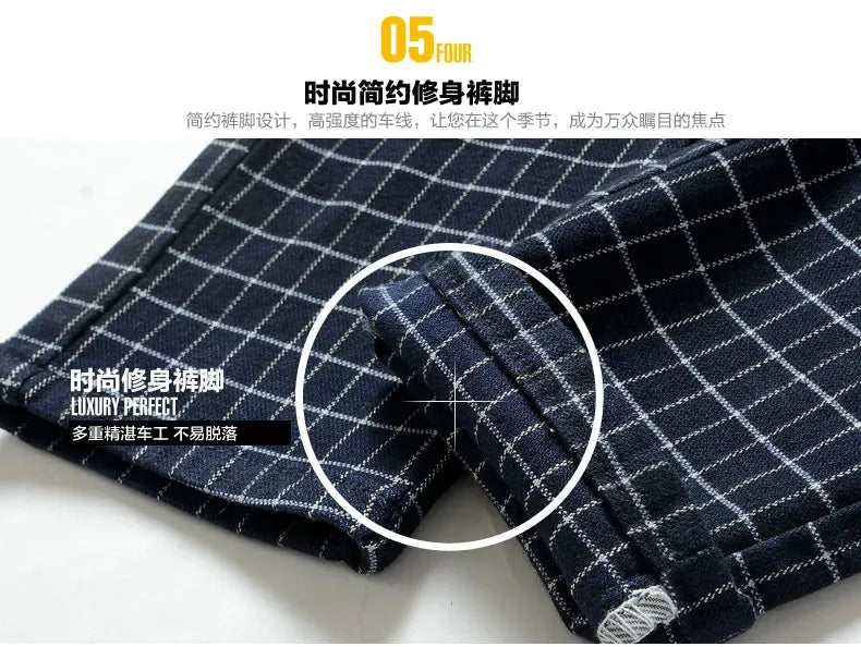 Summer dress pants for men Cotton Casual cargo Pants Man Straight Loose Suit pants Plaid Trousers Male Big size Brand Clothes