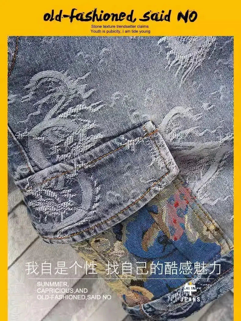Dragon Embroidered Pants Men's Denim Shorts Men's Summer Thin Overalls 2025 New Designer Five-point Jeans Y2k Clothes Man