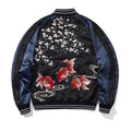 Cherry Blossom Embroidered Jacket Boys Top Spring and Autumn Japanese Sukajan Koi Fish Sakura Embroidered Satin Bomber Jacket