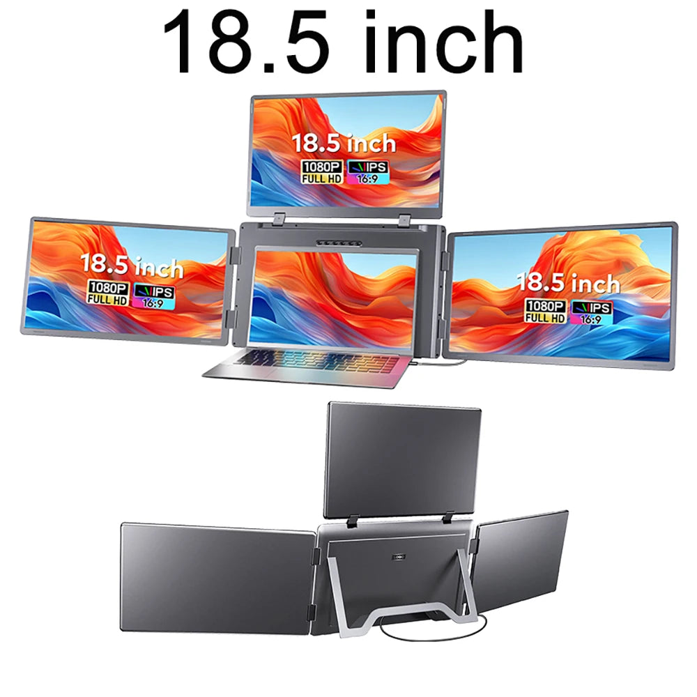 Triple Screen LCD Monitor for Laptop Portable FHD Display Secondary Notebook Monitor with Single Cable Sub Screen 14 inch