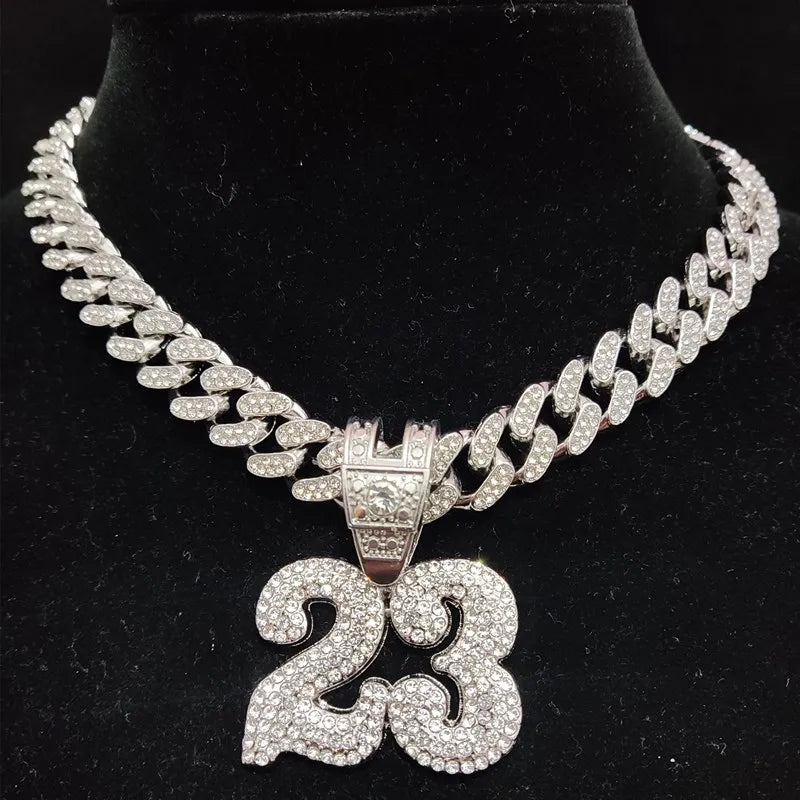 Men Women Hip Hop Number 23 Pendant Necklace With 13mm Crystal Cuban Chain HipHop Iced Out Bling Necklaces Fashion Charm Jewelry