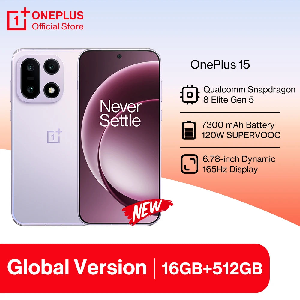 2025 New OnePlus 15 Global Version Smartphone Snapdragon 8 Elite Gen 5 165Hz Display 7300mAh Battery 120W SUPERVOOC Charge
