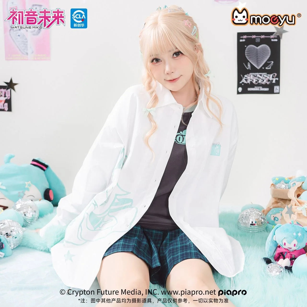 Moeyu Hatsune Miku Women Shirt Plaid Blouse Female Blouses Loose Men Woman Shirts Tops Long Sleeve Casual Vocaloid Costume