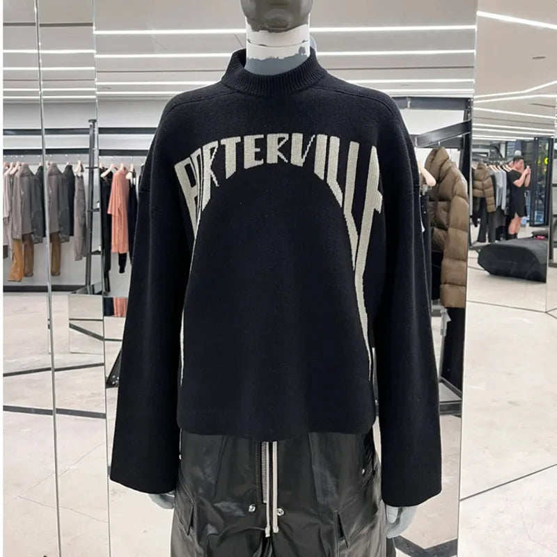 HKSH Spring Autumn Winter Men's Tide RO Heavy Niche O-Neck Letter Jacquard Knitted Pullover Silhouette Loose Dark Sweater HK3476