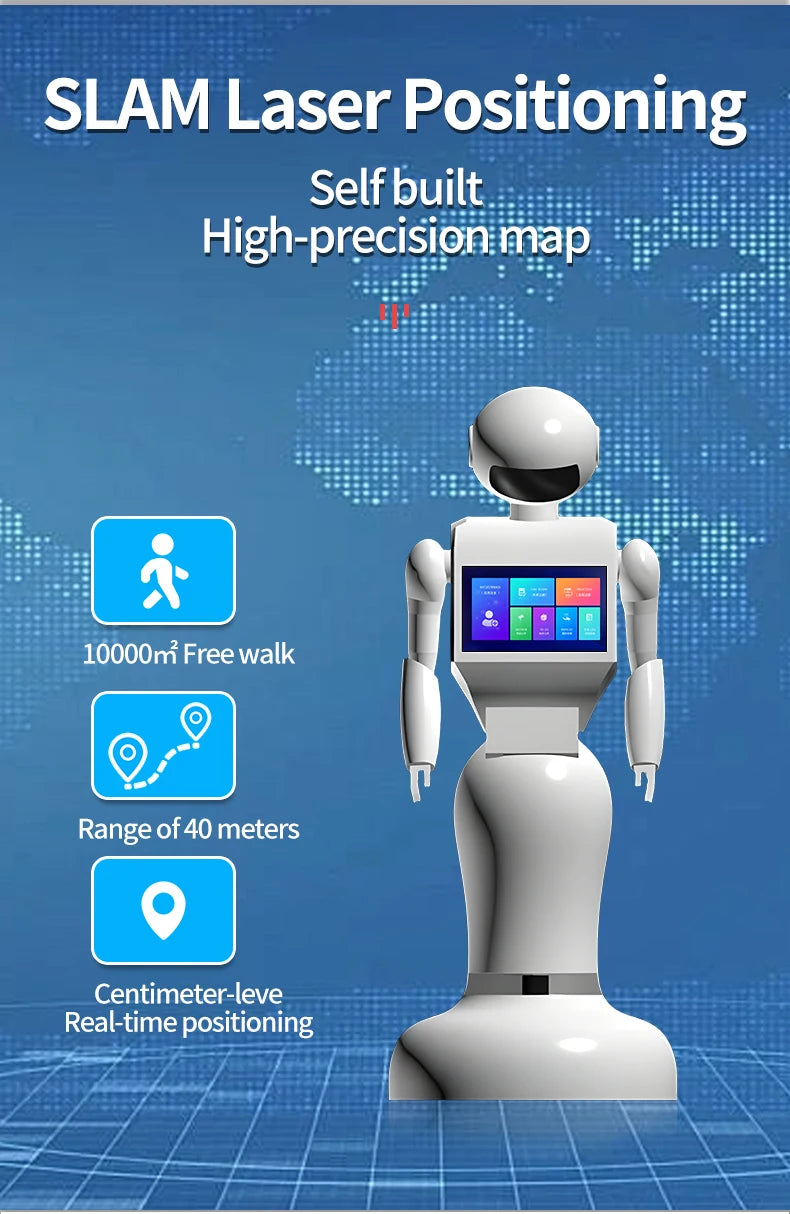 Intelligent artificial intelligence delivery humanoid commercial robot welcome greetings reception
