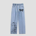Hand-Dn Sketch ffith Pain Jeans Loose Fit Denim Pants for Teens And Students Sword Wind Legend Anime Casual Trousers