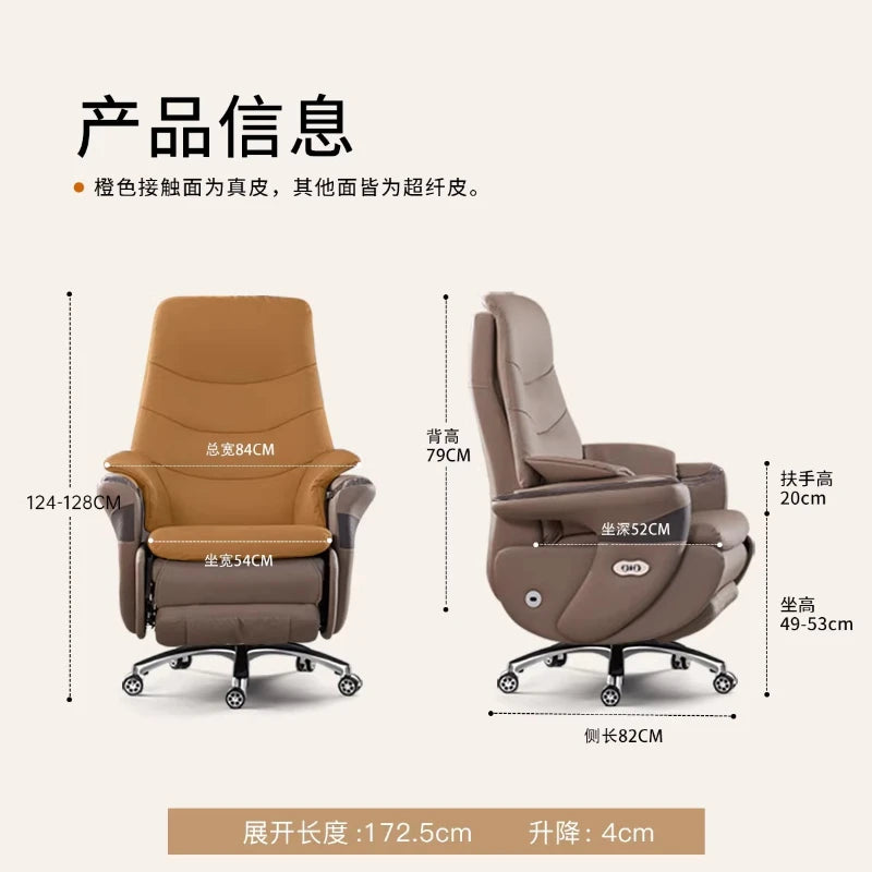 Premium Genuine Leather Executive Office Chair - Electric Massage Gaming Chair with Ergonomic Support for Home and Office JT40