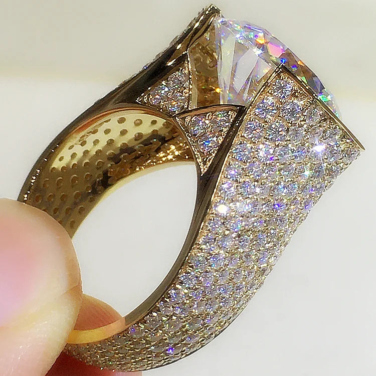 Custom Real 9K Yellow Gold Ring Men Engagement Anniversary Party Wedding Ring Round Moissanite Diamond Luxury 6 7 8 9 10 Carat