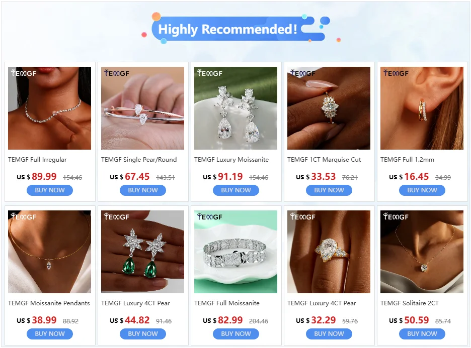 TEMGF Luxury Full 10mm Moissanite Necklace for Women Men Hip Hop Party Fashion Item 925 Silver Chain Wedding Neck Shiny Jewelry