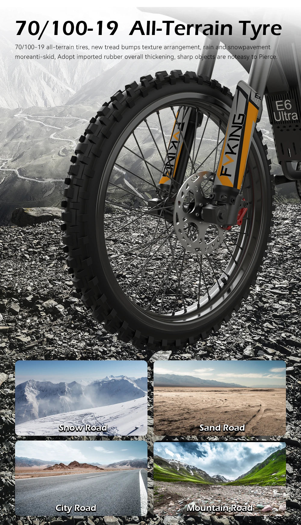 FVKING E6-UItra 25 Inch Off-Road Electric Bicycle 60V 30AH 3000W Motor Peak Power 6000W Top Speed 80KM/H Adult E-Bike