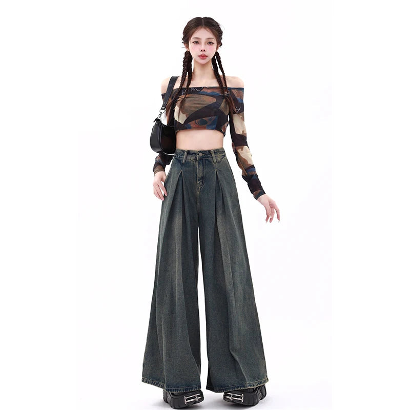 Women's Blue Y2k Jeans Baggy Harajuku Aesthetic Streetwear 2000s Trashy Oversize Denim Trousers Loose Jean Pants Vintage Clothes