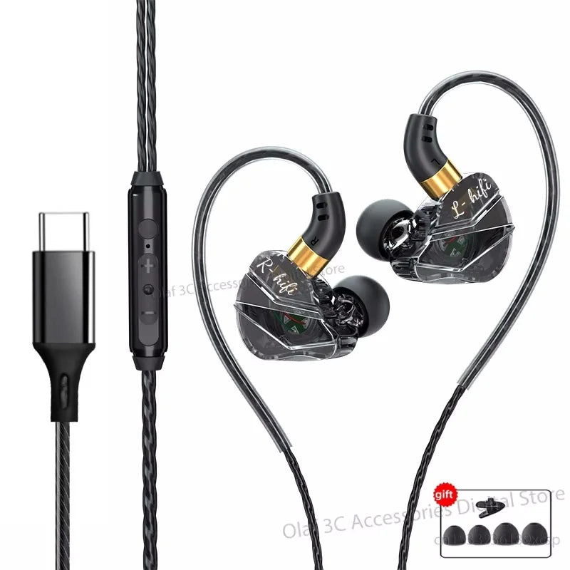 OLAF HiFi Type C Gaming Headphones Wired Earphones Handsfree Bass Stereo 3.5mm Headset Gamer Sports Earbuds Noise Cancelling