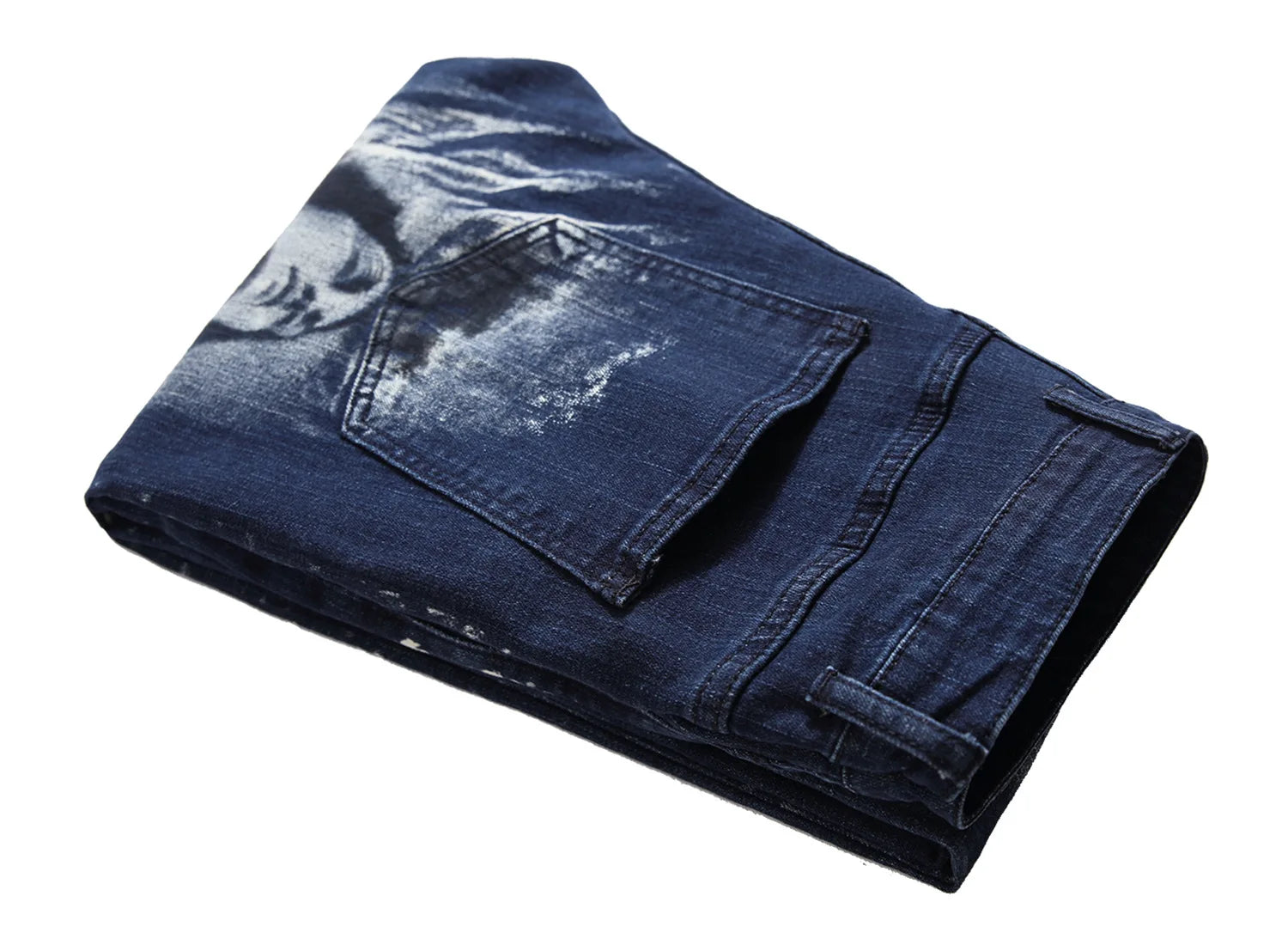2026 Men's Blue 3D Printing Jeans, Black Wolf Pattern Printed Punk Straight Cotton Casual Print Denim Pants Asian Size 28-42