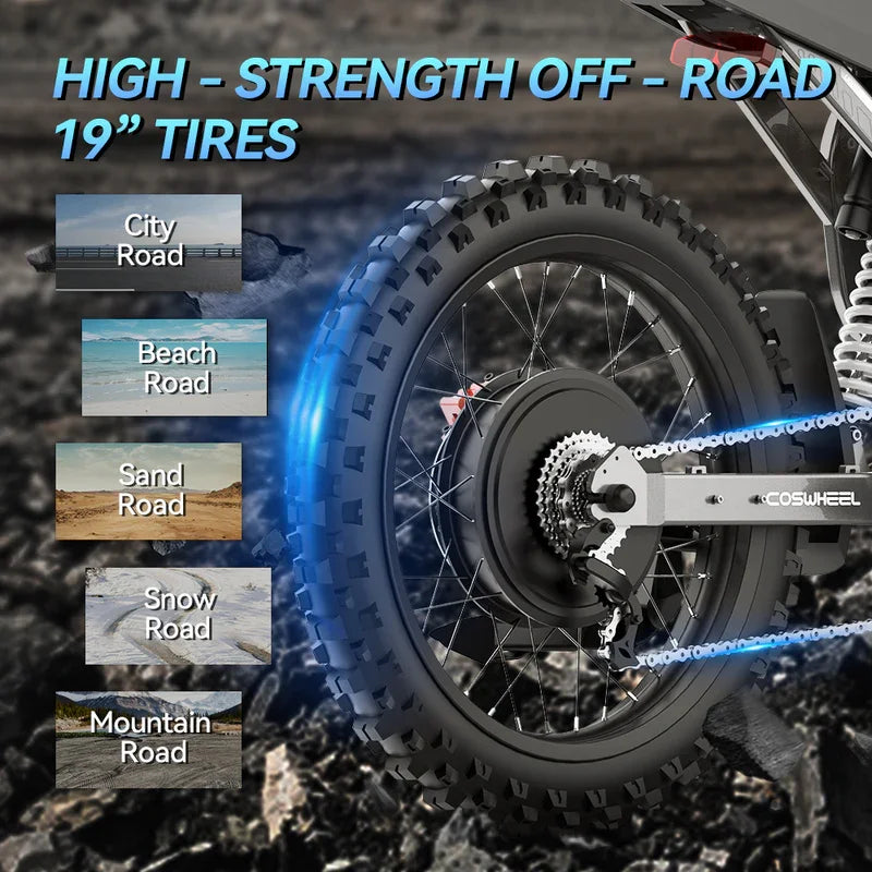 Coswheel R19 Electric Bike 6000W Motorcycles 72V 40AH Battery Dirt Mountain Bike Lightweight Off-Road EBike For Adult
