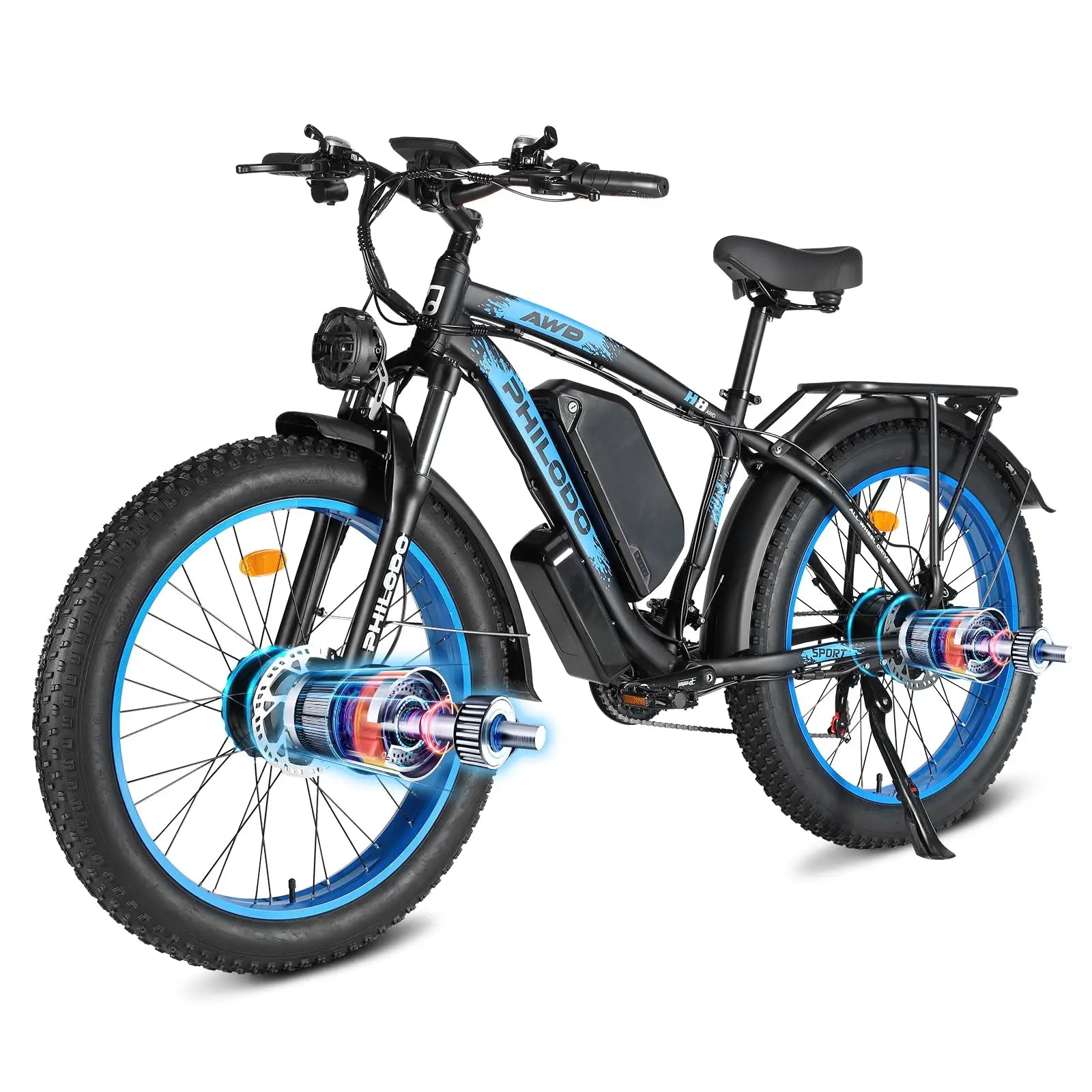 5000w Dual Motor Electric Bicycles, 60V Battery E-Bike with 45 MiIe P-Hour Electric Bike for Adults, 26 Fat Tire Hunting Ebike f