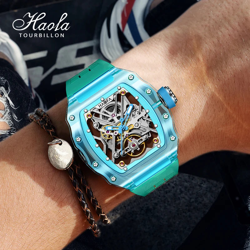 Haofa Crystal Case Automatic Man Watch 72H Power Model Skeleton Dial Self Wind Mechanical Movement Wristwatch Luxury 2203
