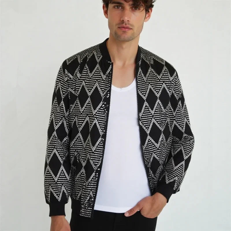 Y2K Men's Streetwear Night Club Stage Thin Motorcycle Jackets Fashion Men Hip Hop Sequined Bombers Jacket Coat Fashion Clothing
