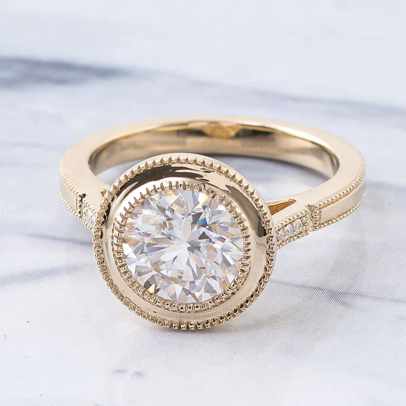 Provence 10K Yellow Gold Halo Ring IGI 2CT D/VS1 Lab Grown Diamond Luxury Engagement Ring for Women Men Personalized Custom