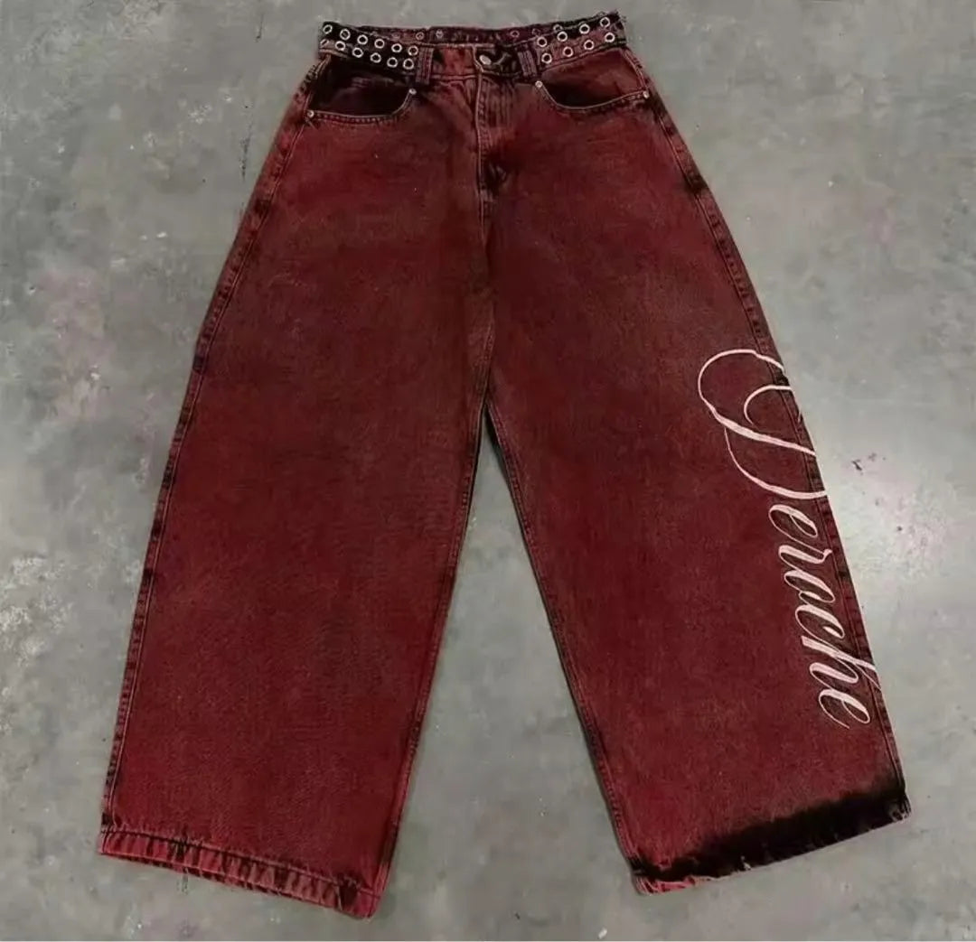 American Retro Horror Blood Hand Halloween Jeans Men's and Women's Y2K New Popular Harajuku Hip-Hop Gothic Loose Street Clothes