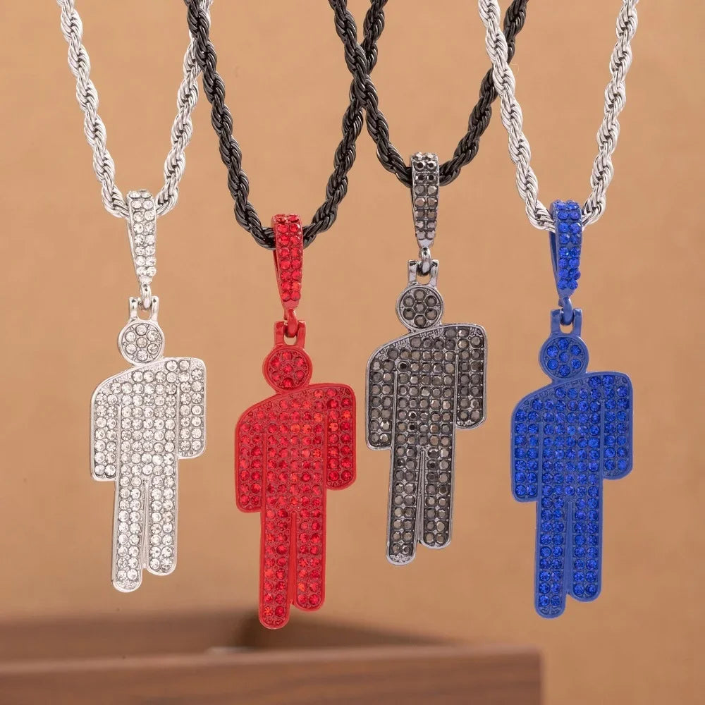 Luxury Hip Hop Necklace Stainless Steel Skew Head Zircon Couple Pendant Necklace Full of Zircon Pendant Street Fashion Necklace