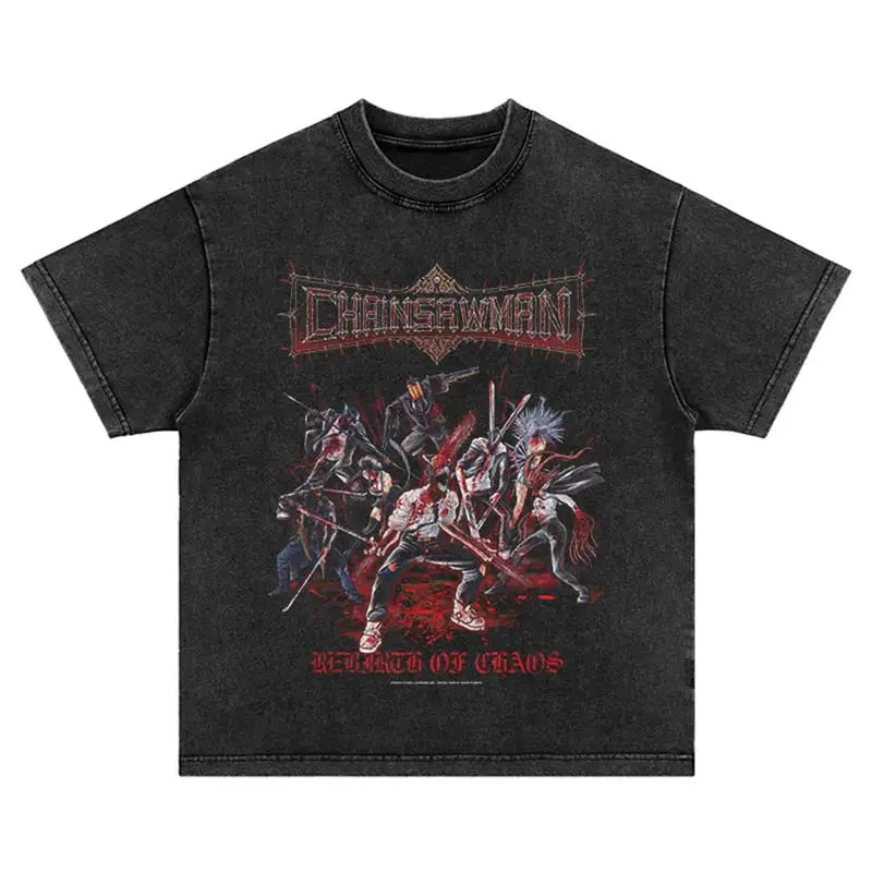 2025 Japan Hip Hop Harajuku Punk Comic Summer Anime Print T-Shirt Streetwear Vintage Washed Fashion Oversized Cotton Tshirt Tops