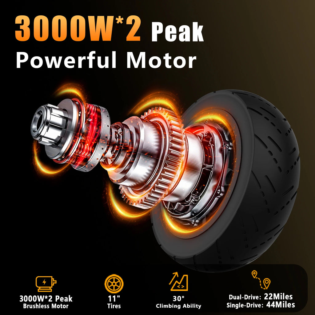 Terrosor 3000Wx2 Adult Electric Scooter Dual Motor Top Speed 50MPH,60V35AH, 11-inch Off-Road Tires Sport Folding EScooter