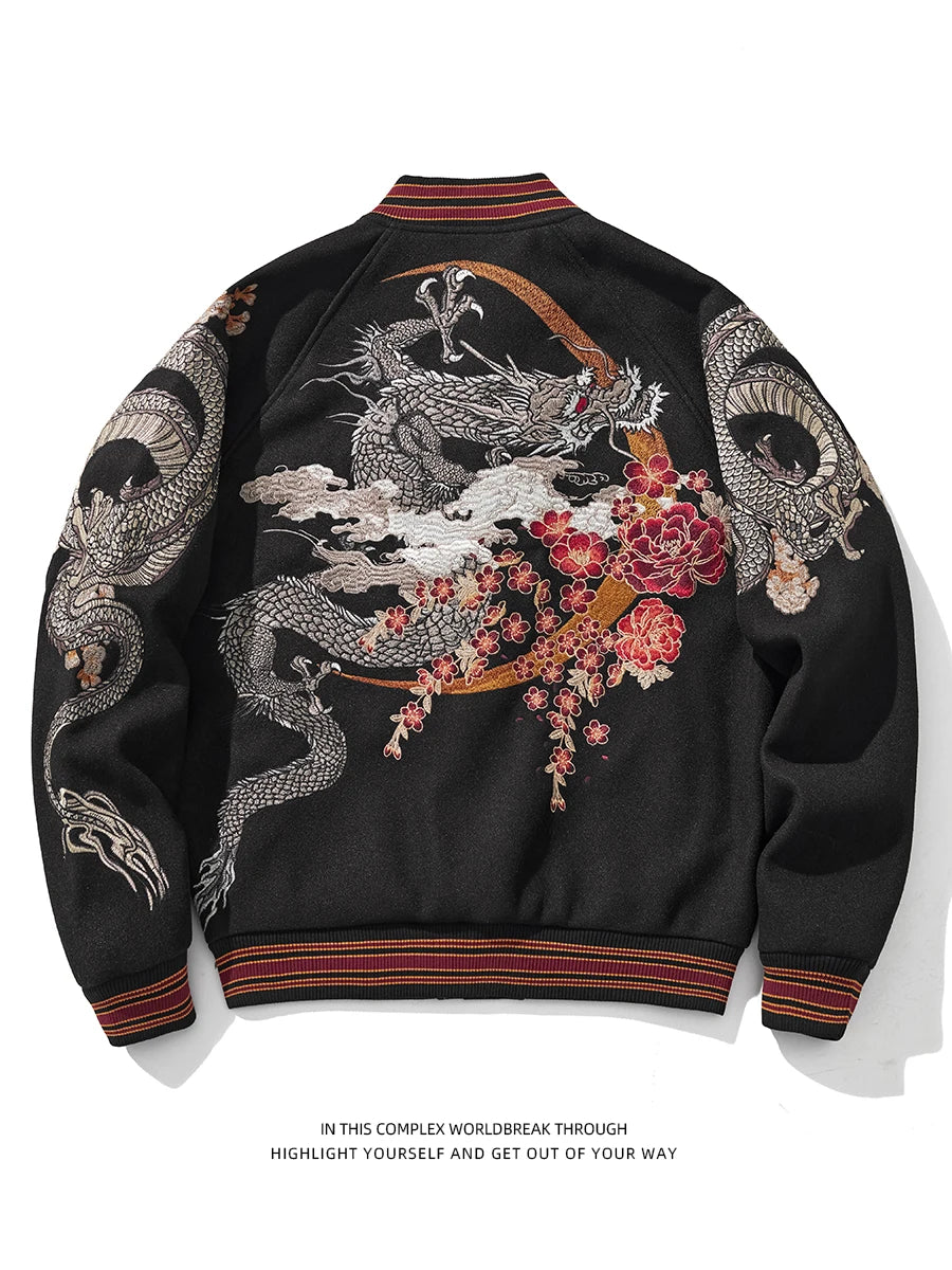Ele Embroidered Heavy Industry Harajuku Sle Men's Baseball Jaet Woolen Coat Spring Autumn Faion Trend Outerwear