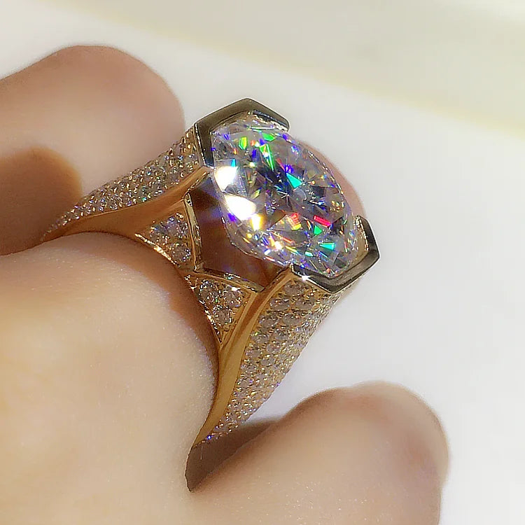 Custom Real 9K Yellow Gold Ring Men Engagement Anniversary Party Wedding Ring Round Moissanite Diamond Luxury 6 7 8 9 10 Carat
