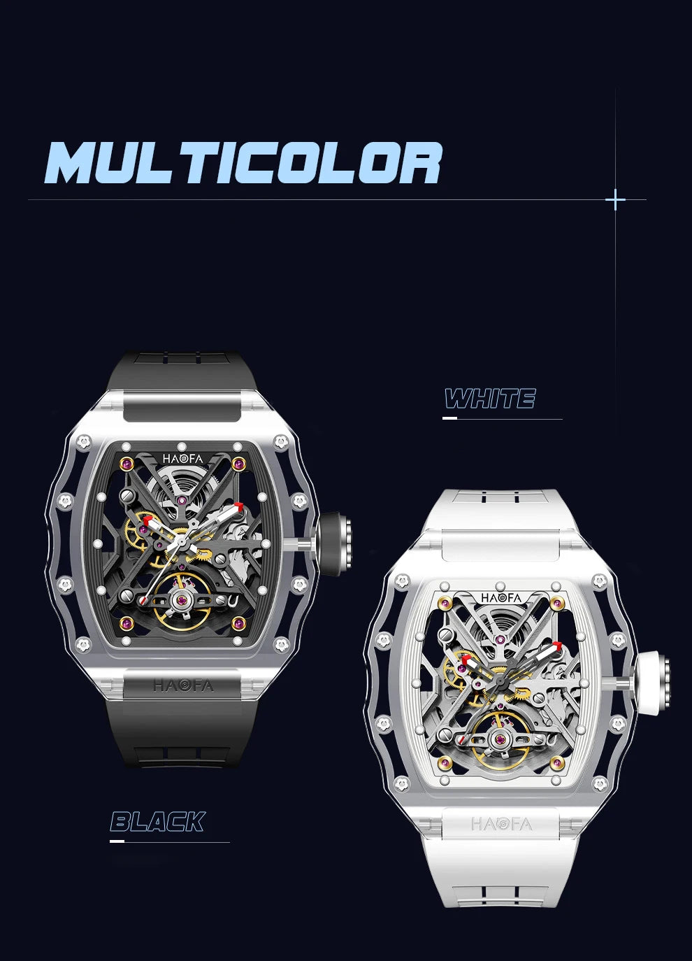 Haofa Transparent Crystal Glass Case Men's Watch Fully Automatic Mechanical Movement Luminous Fashion Watches For Man 2202