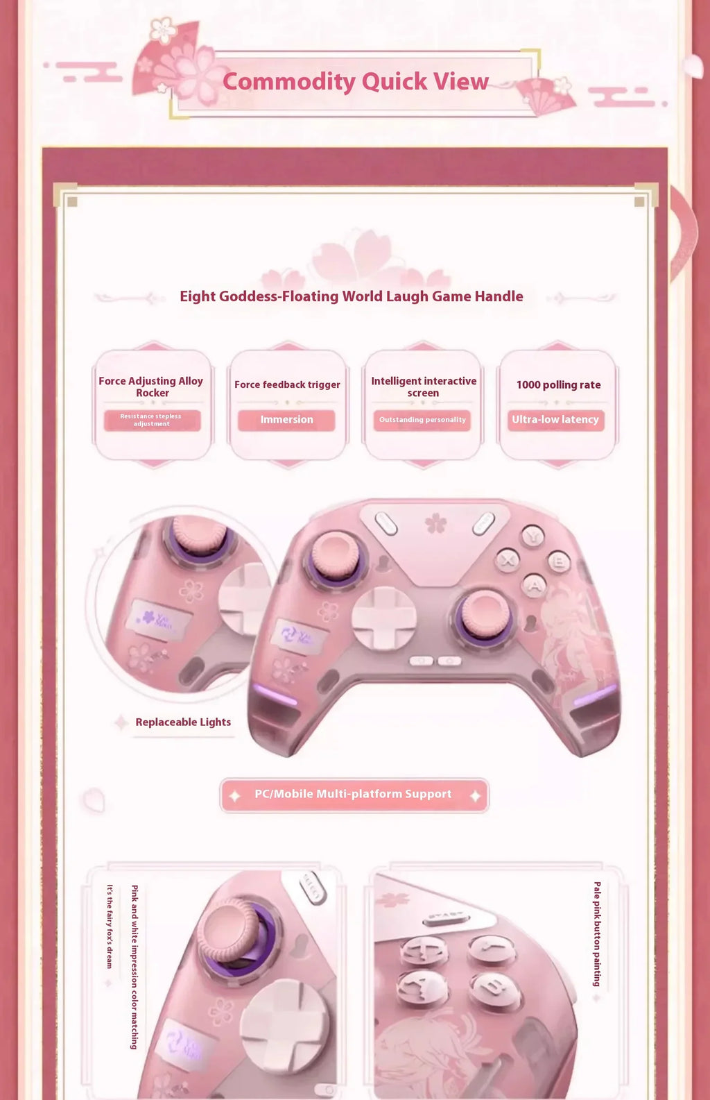 Genshin Impact Yae Miko Controller Handle Gamepads APEX4 Wireless Wired Pink Gaming Controller Handle For PC Gamer Girl Gift