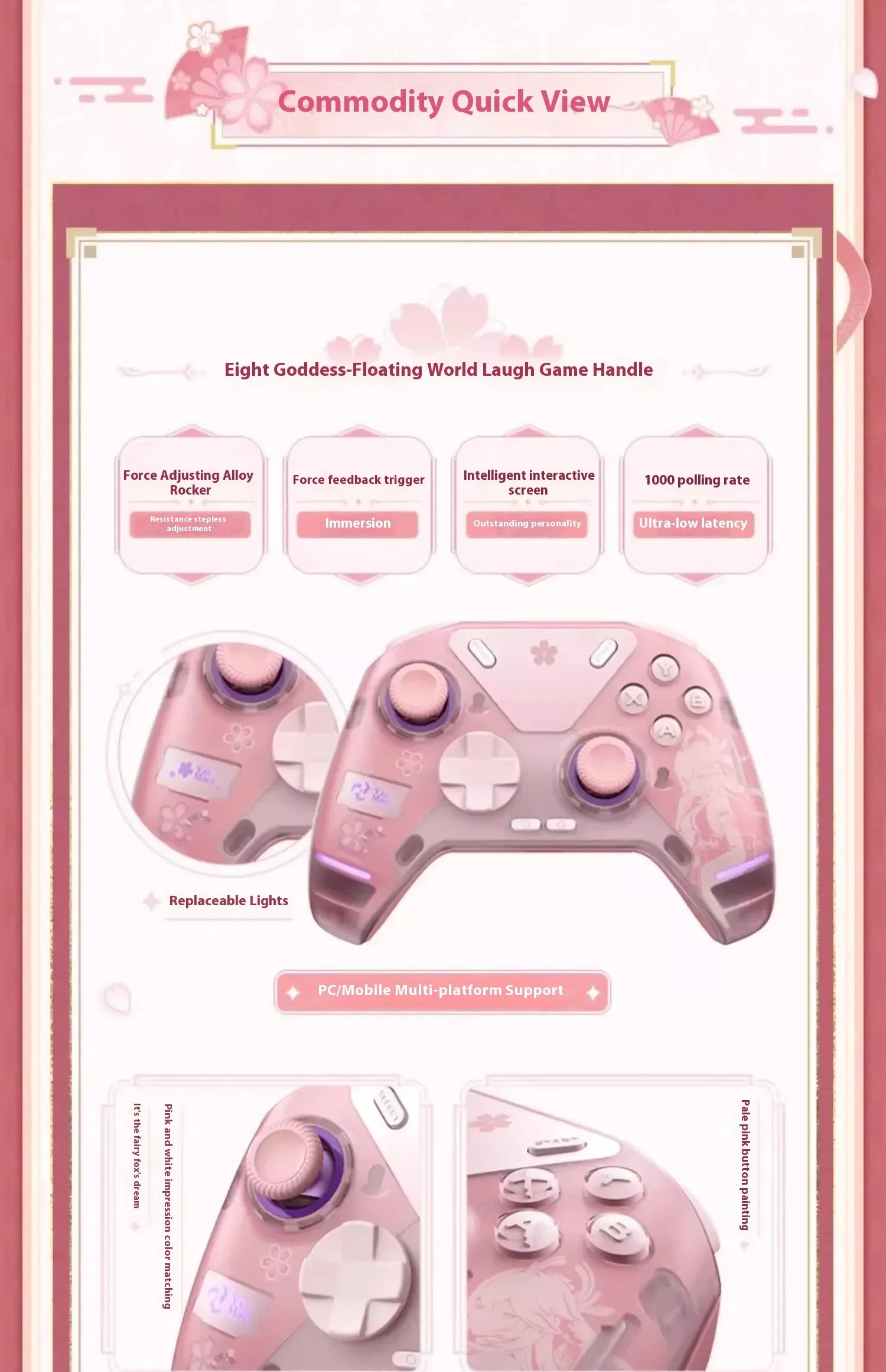 Genshin Impact Yae Miko Controller Handle Gamepads APEX4 Wireless Wired Pink Gaming Controller Handle For PC Gamer Girl Gift