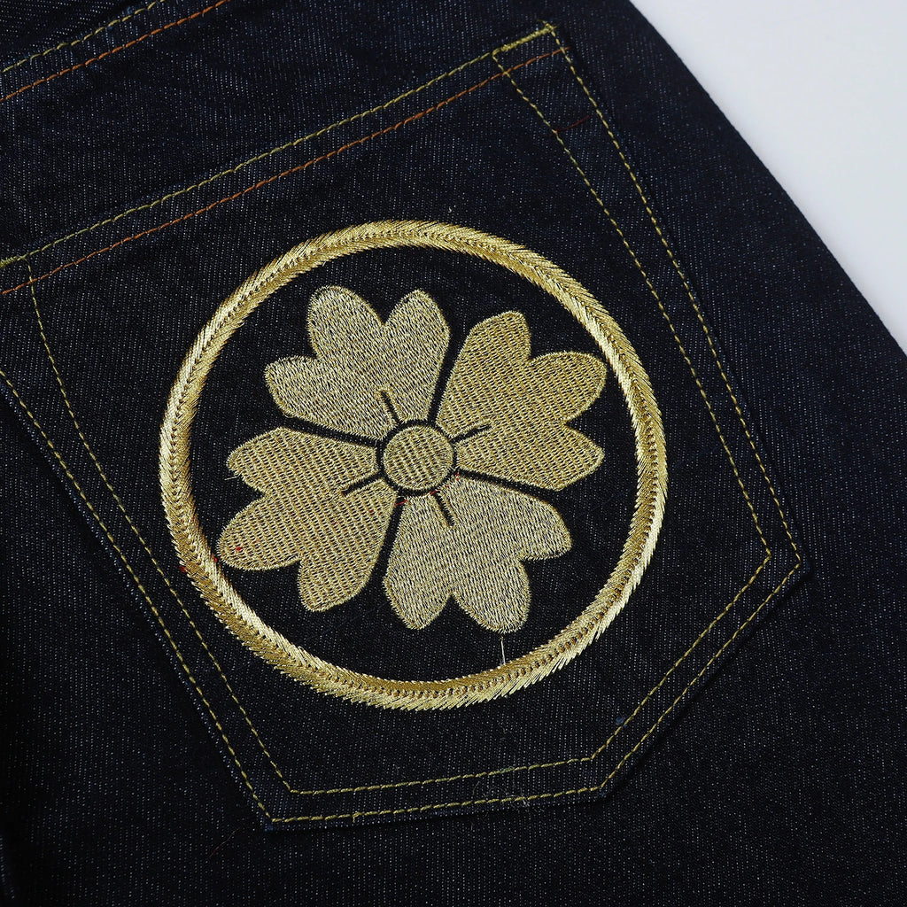 Men Embroidery Denim Shorts Black Hiphop Jeans Pants Cherry Blossom Dragon Totem Washed Zipper Cotton Summer cherry blossoms 024
