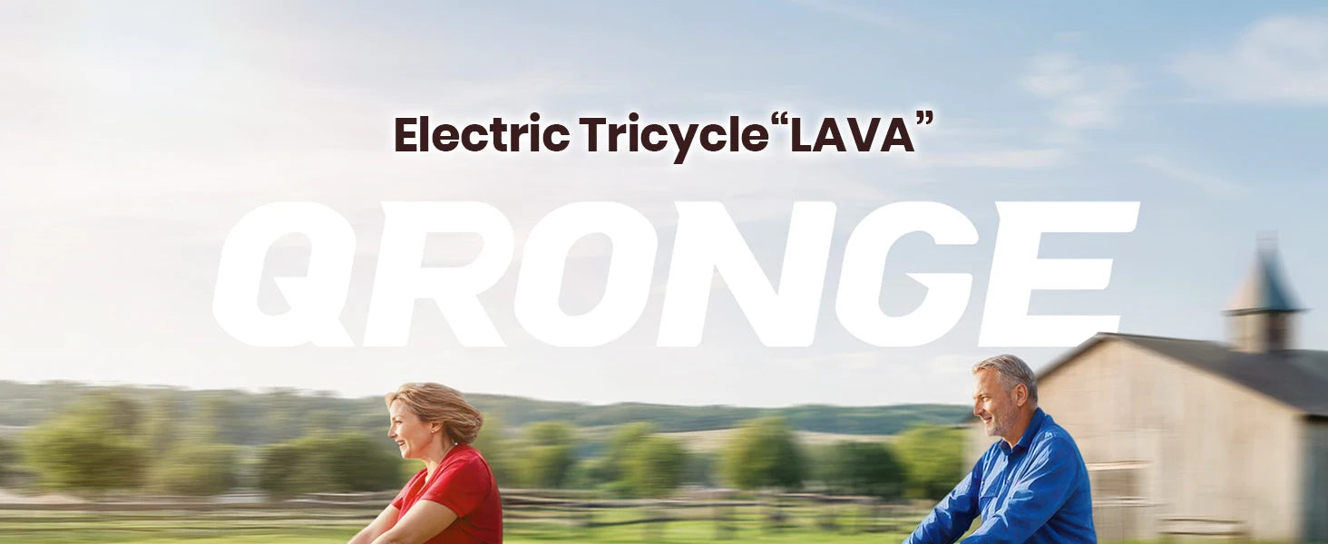 QRONGE Lava Electric Tricycle For Adults 960W Peak 36V 15AH Battery E-bike 50 Miles Range With Large Rear Basket Electric Trike