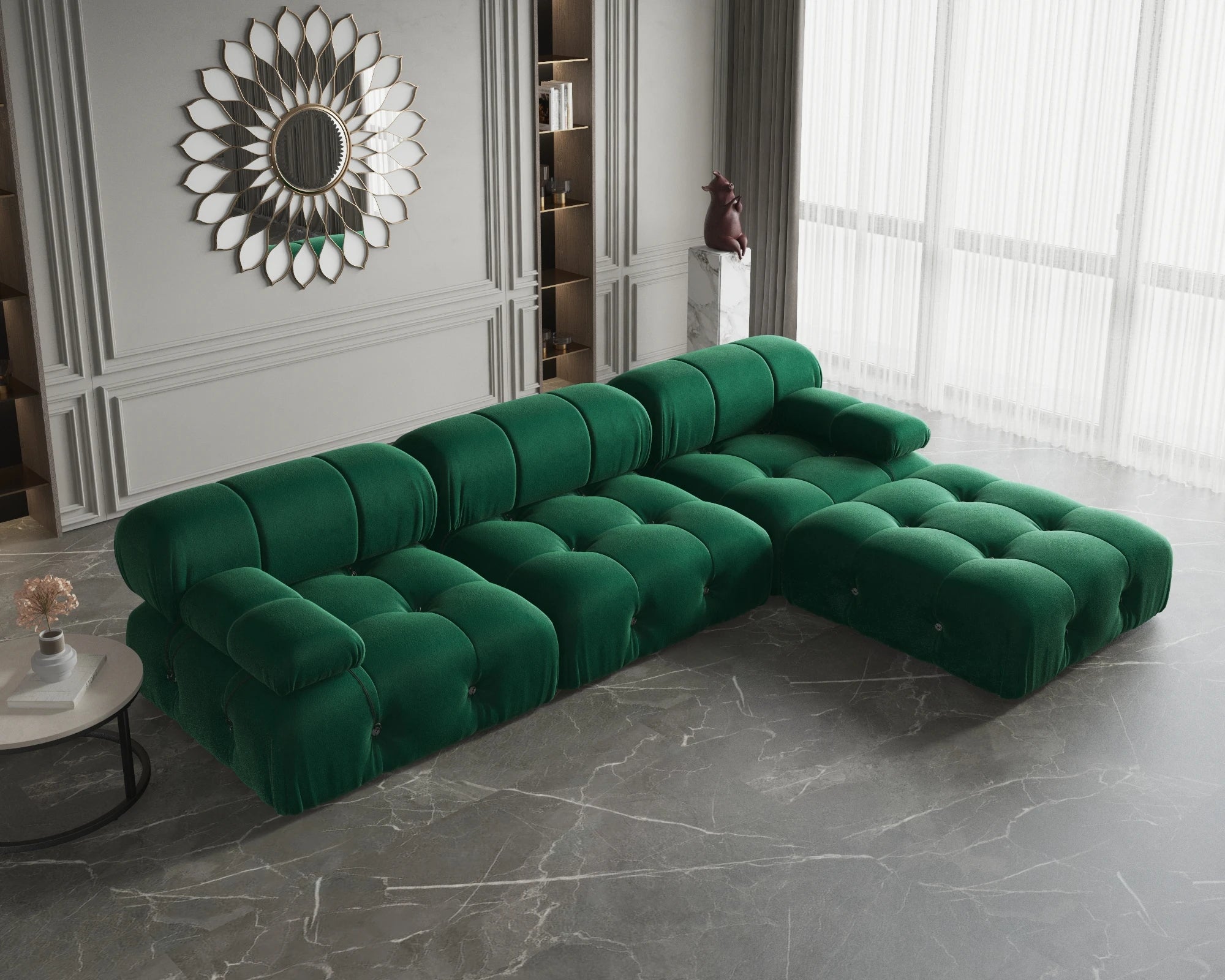 Sdorens Sectional Sofa Living Room Sofas L-Shaped Velvet Couch with Reversible Ottoman Convertible Modern Design Couch Sofa