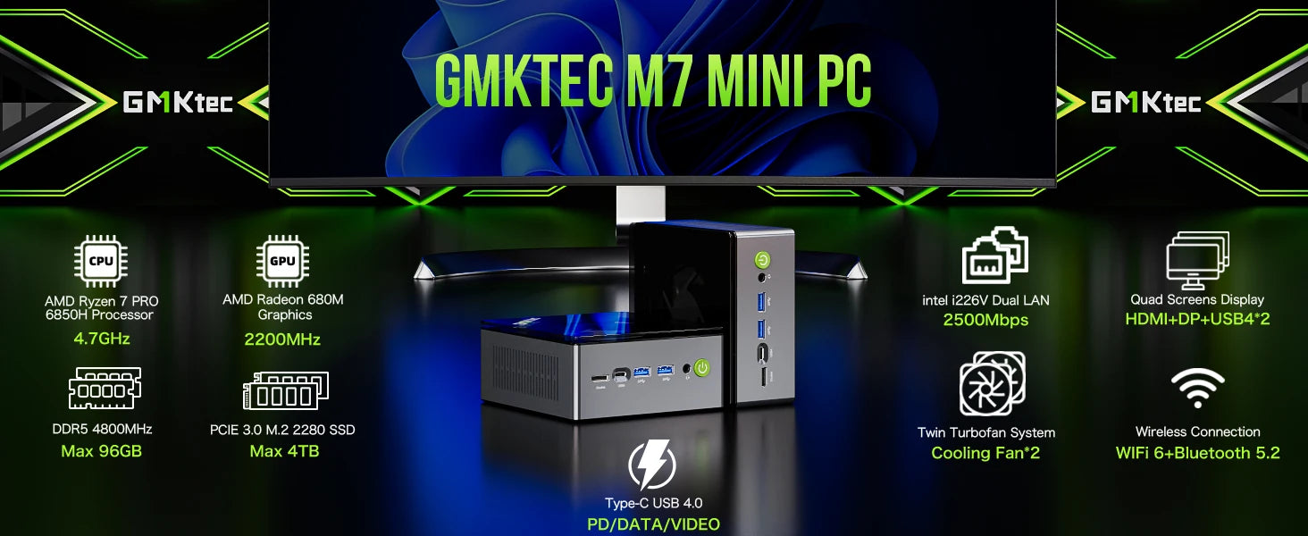 GMKtec Oculink Gaming PC K11 K8 Plus M7 AMD Ryzen 9 8945HS 8845HS 6850H 2*USB4 2*DDR5 2*2.5G LAN Windows 11 Mini desktops WiFi6