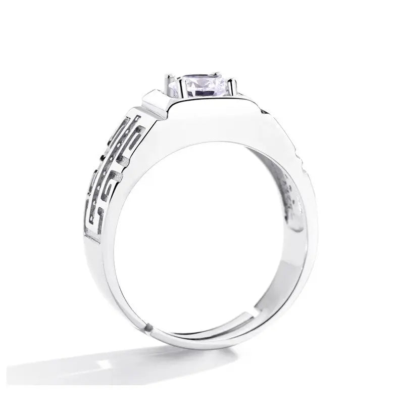 Luxury PT950 Platinum Men's Greek Key Square Moissanite Pave Engagement Wedding Ring Adjustable Band Anniversary Gift Jewelry Sp
