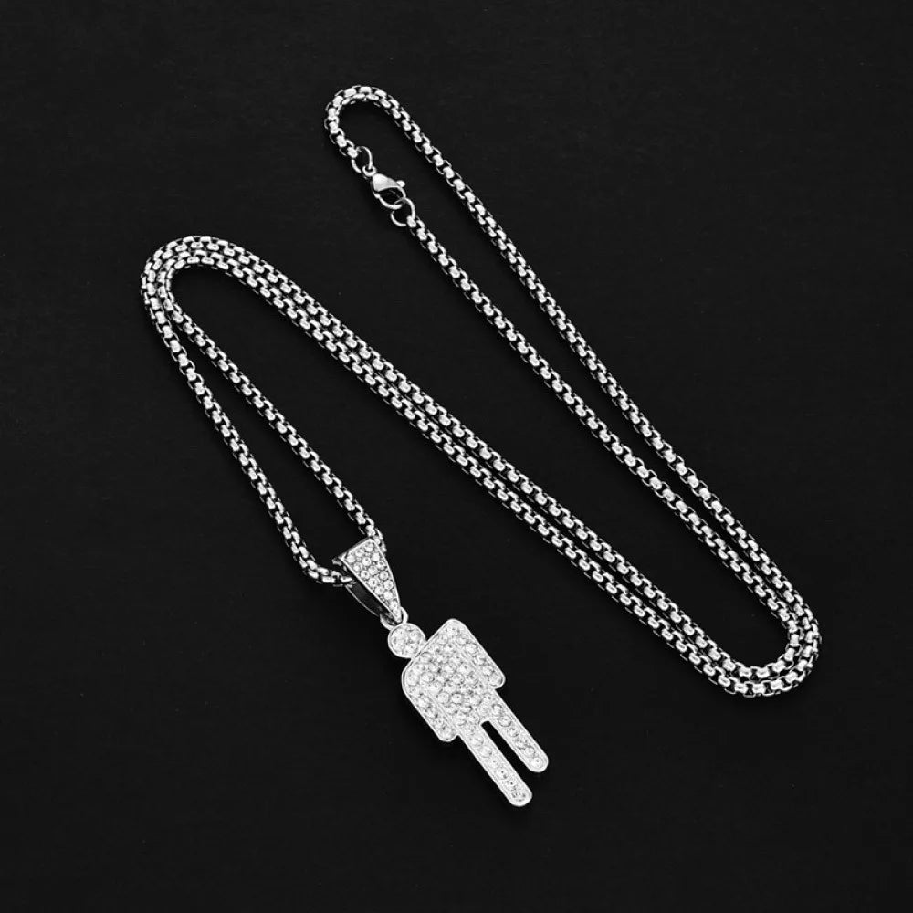 Hot-Selling European and American Necklace, Billie Eilish Style Tilted Pendant Full of Zircon, Trendy Hip-Hop Necklace