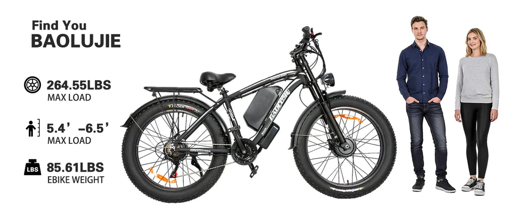 BAOLUJIE 2602 E-bike 3000W Motor 52V32AH Removable Lithium Battery Electric Bike Adult 7 Speed Electric Bicycle【1 Year Warranty】