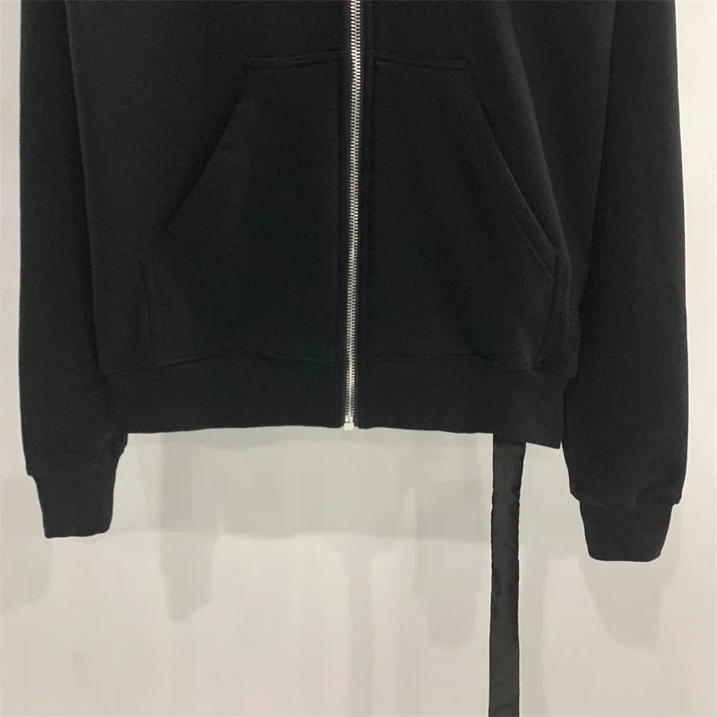 Autumn Zipper Design Black Hoodies Men's Women's Sportswear Jacket American Rock Hip Hop Street Wear Elastic Knitted Coats