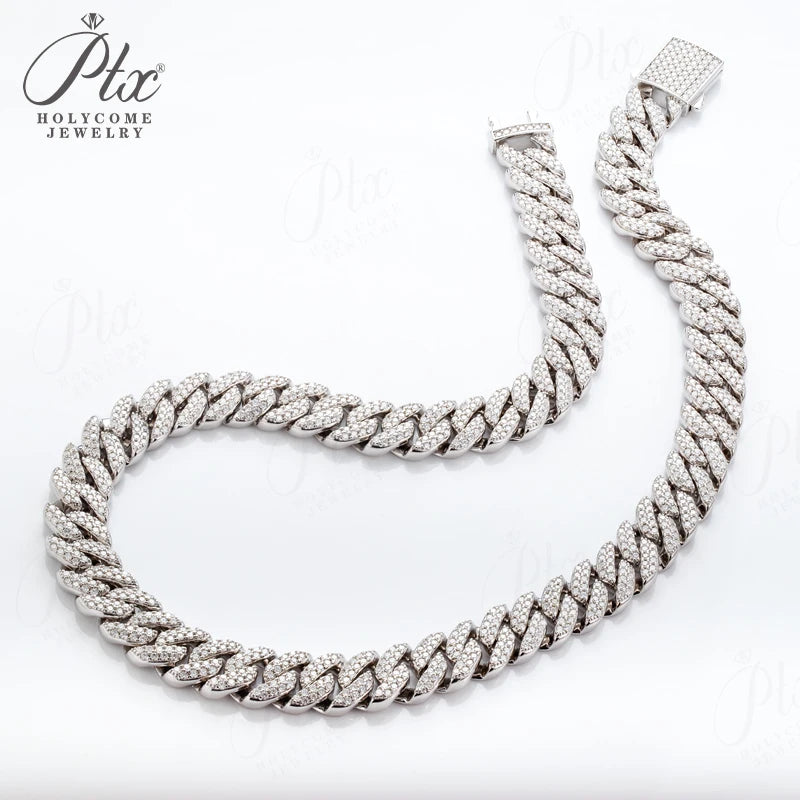 Full Diamond Cuban Necklace Moissanite 925 Silver Plated with 18K Gold Hip Hop Jewelry 18inch Prong Link Choker Chain for Men