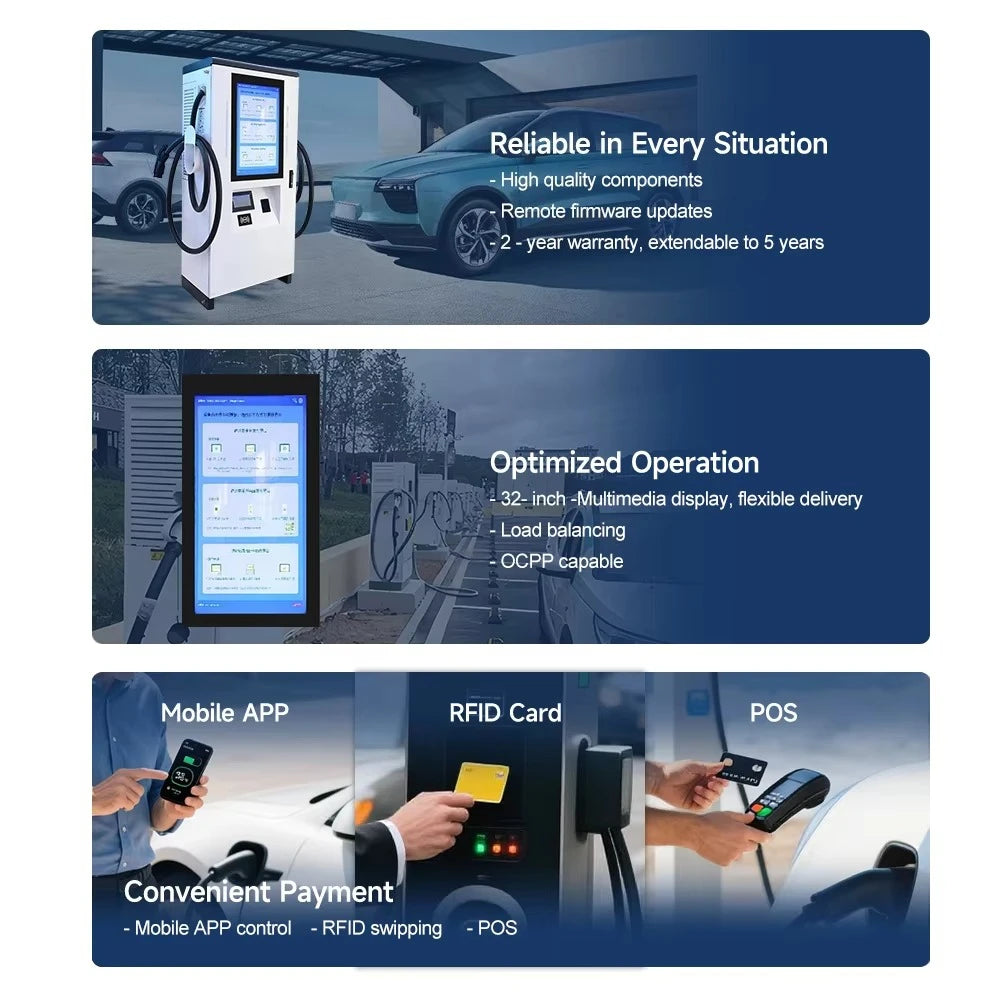 Advertising Screen DC EV Charger 60kw80kw120kw160KW240kw360kw CCS2 EV DC Charging Pile Electric Vehicle Car Charger