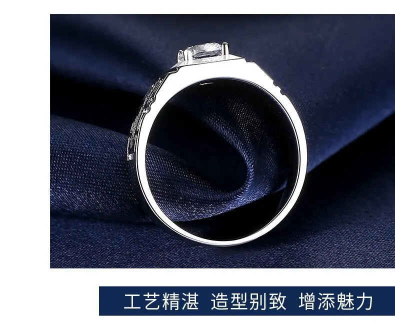 Luxury PT950 Platinum Men's Greek Key Square Moissanite Pave Engagement Wedding Ring Adjustable Band Anniversary Gift Jewelry Sp