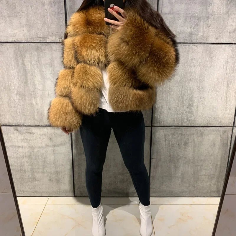 Punk Fake Raccoon Fur Jacket Women Autumn Winter Faux Fur Fox Coats Short Coat Jackets Furry Outerwear Work Thick Warm Coats