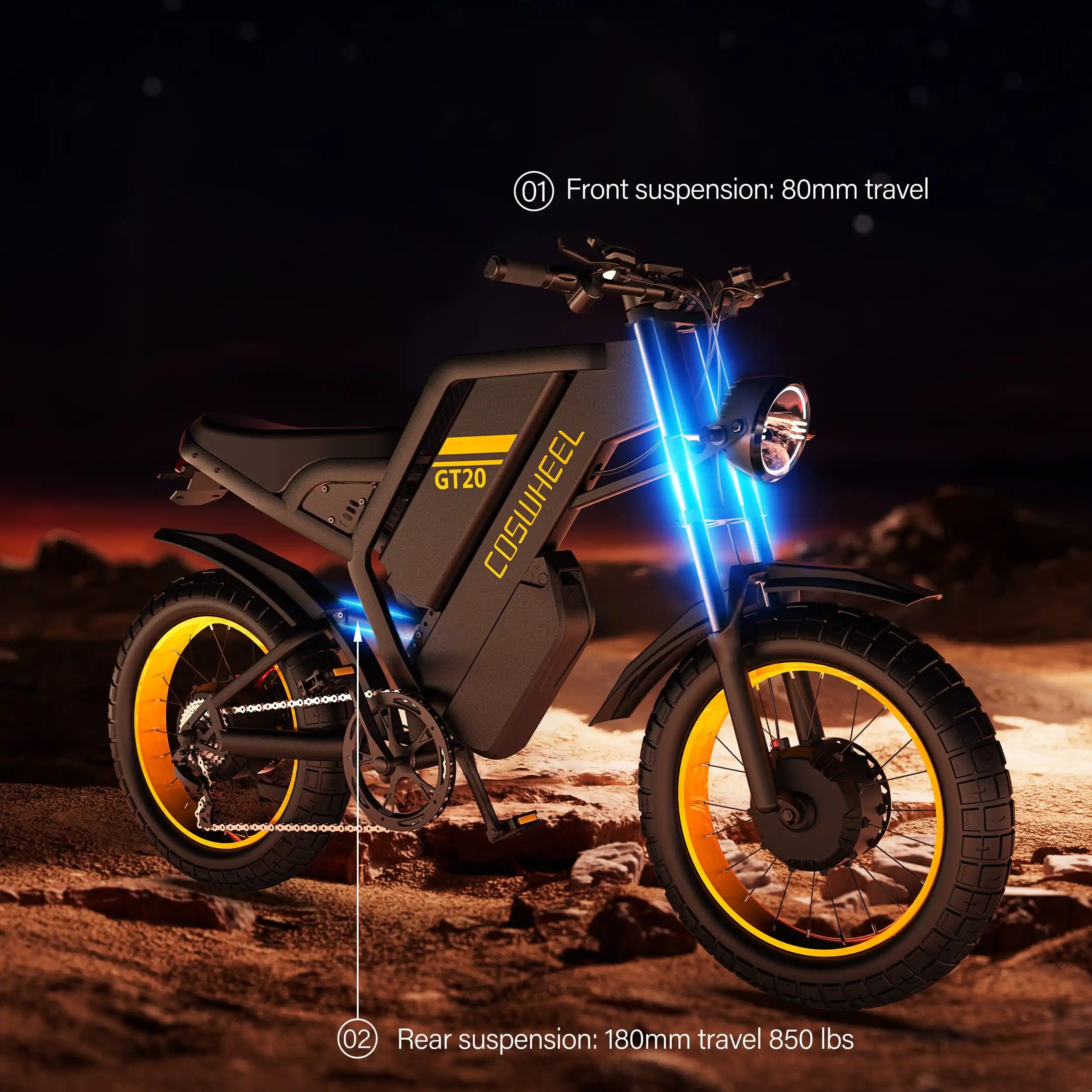 Electric Bike For Adult COSWHELL GT20 Pro 20x4.0" 3000W Dual Motor 48V 40AH Top 50Km/h 230Km Urban Off-Road Commuting E-Bike