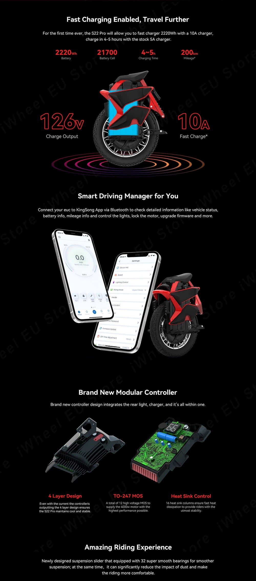 Newest KingSong S22 Pro 126V 2220Wh Electric Unicycle 4000W Motor 20 Inch Off-road Suspension KS S22 Pro Electric Unicycle